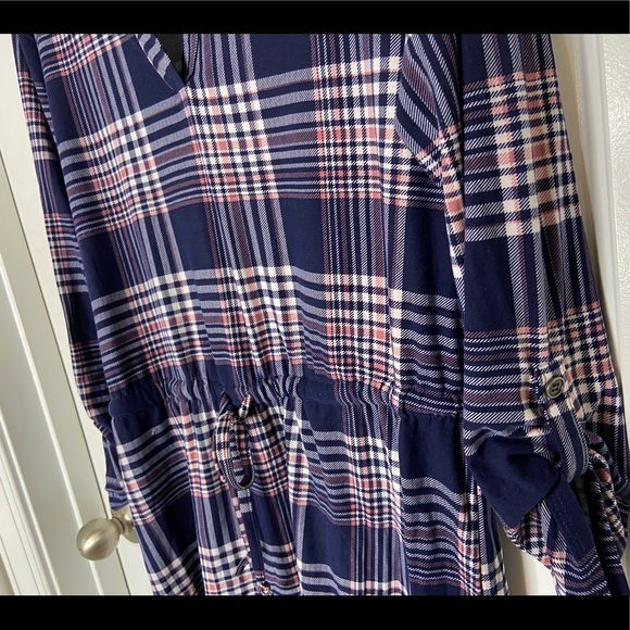 Plaid tie front tunic dress with elastic waist - Picture 11 of 16